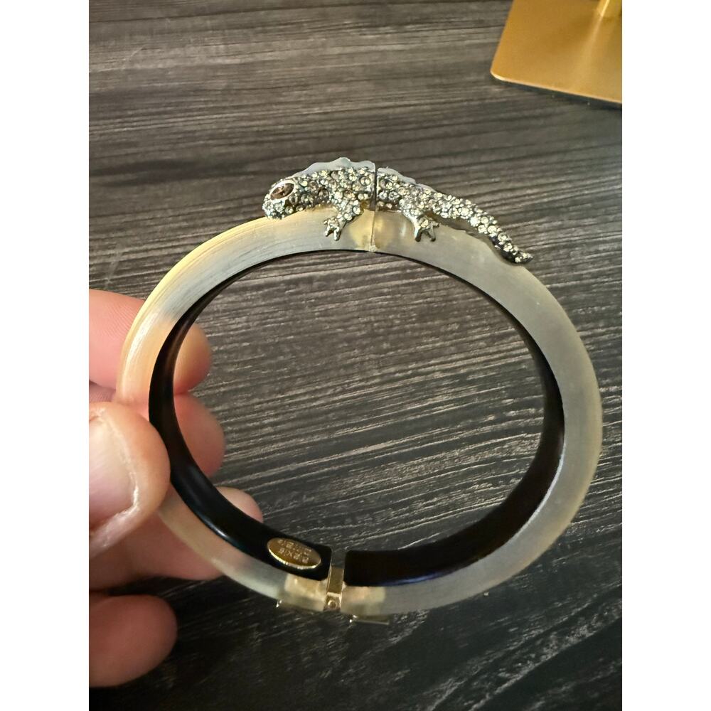 ALEXIS BITTAR Warm Gray Taupe Lucite Lizard Hinged Bracelet